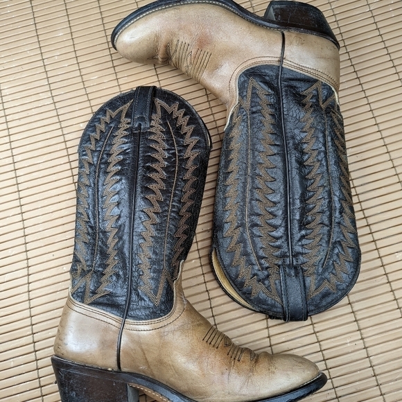 Laredo Boots Mens cognac brown and black shaft 14" tall Stockman Pull On Western - Picture 6 of 10